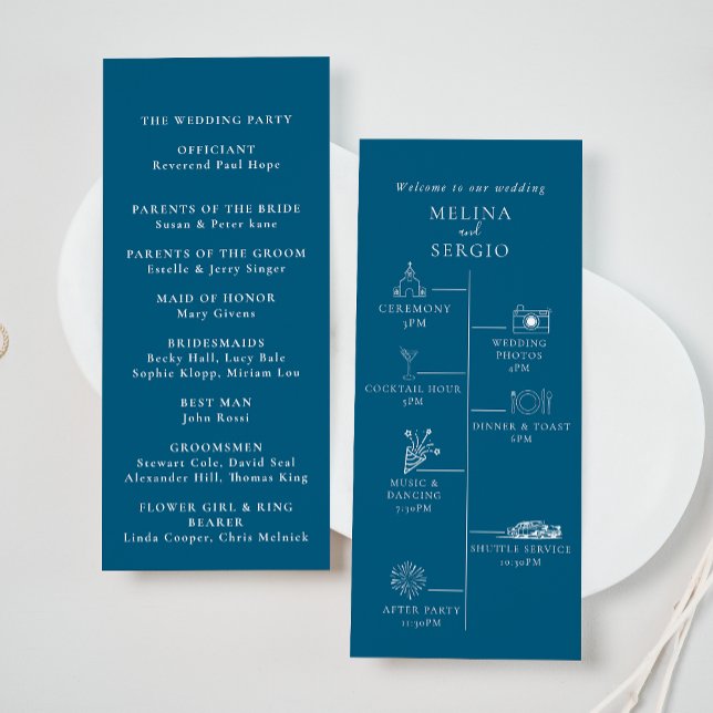 Blue Minimalist Calligraphy Timeline Wedding  Program (Creator Uploaded)