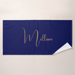 Blue minimalist custom name  bath towel