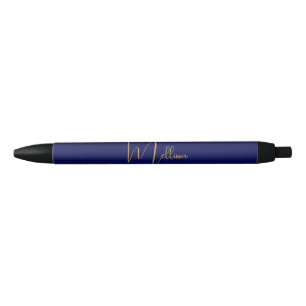 Blue minimalist custom name  black ink pen
