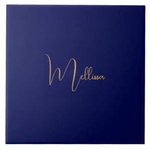Blue minimalist custom name ceramic tile
