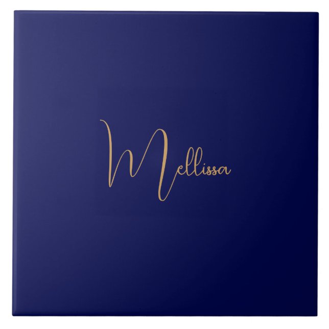 Blue minimalist custom name  ceramic tile (Front)