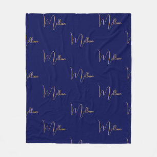 Blue minimalist custom name fleece blanket