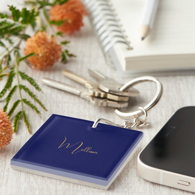 Blue minimalist custom name  key ring (Front Right)
