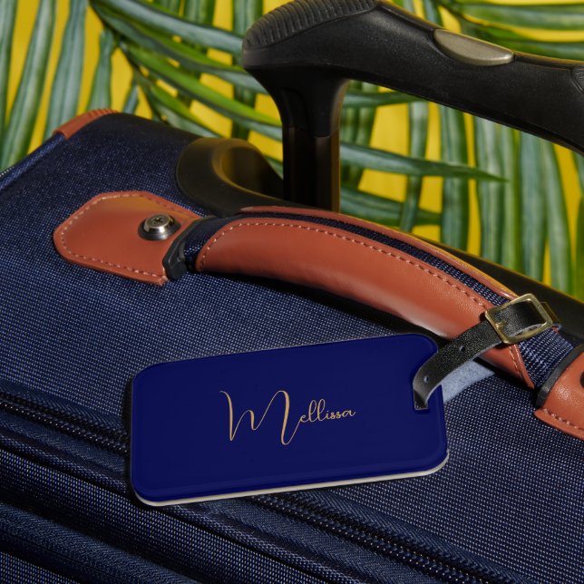 Blue minimalist custom name  luggage tag (Front Insitu 3)