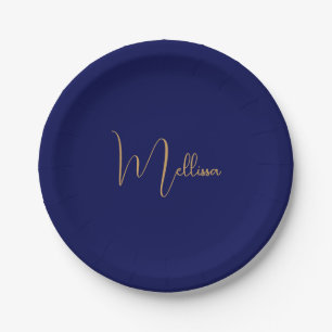 Blue minimalist custom name paper plate