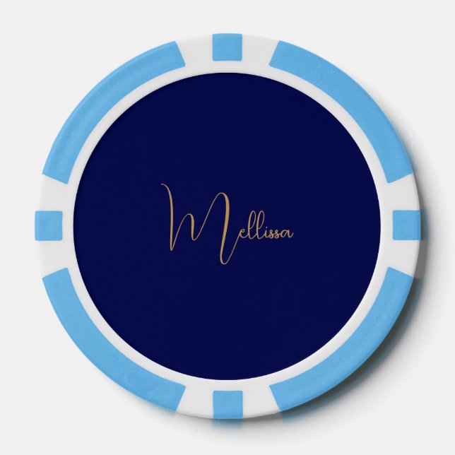 Blue minimalist custom name  poker chips (Front)