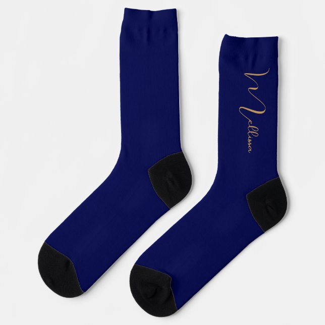 Blue minimalist custom name  socks (Left)