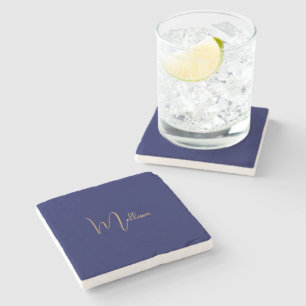 Blue minimalist custom name  stone coaster