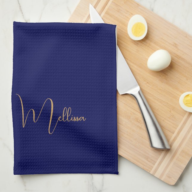 Blue minimalist custom name  tea towel (Quarter Fold)