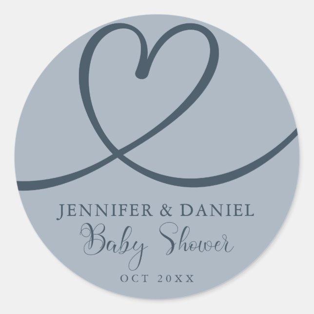 Blue Minimalist  Elegant Heart Baby Shower  Classic Round Sticker (Front)