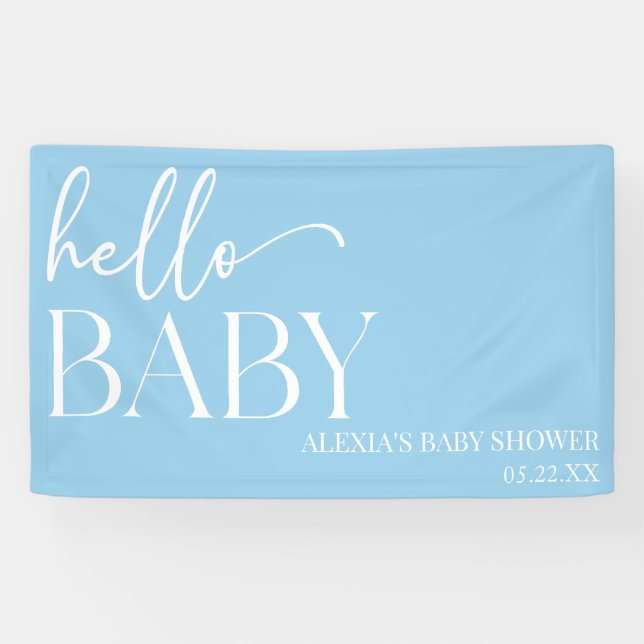 Blue Minimalist Hello Baby Baby Shower Banner (Horizontal)