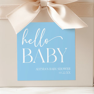 Blue Minimalist Hello Baby Baby Shower Square Sticker
