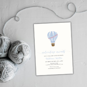 Blue Minimalist Hot Air Balloon Boy Baby Shower Invitation