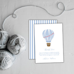 Blue Minimalist Hot Air Balloon Boy Baby Shower Thank You Card
