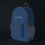 Blue Minimalist Modern Custom Name, Text, Photo Printed Backpack<br><div class="desc">Personalised Trendy classic standard navy blue backpack featuring modern custom text. Add your own photo,  illustration or any graphic design element,  or leave this elegant and minimal aesthetic. Any font,  any colour,  no minimum.</div>
