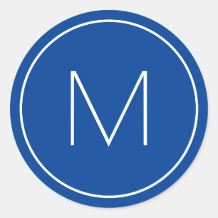Blue Minimalist Modern Font Single Letter Monogram Classic Round Sticker