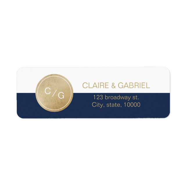 Blue minimalist modern monogram return address label (Front)