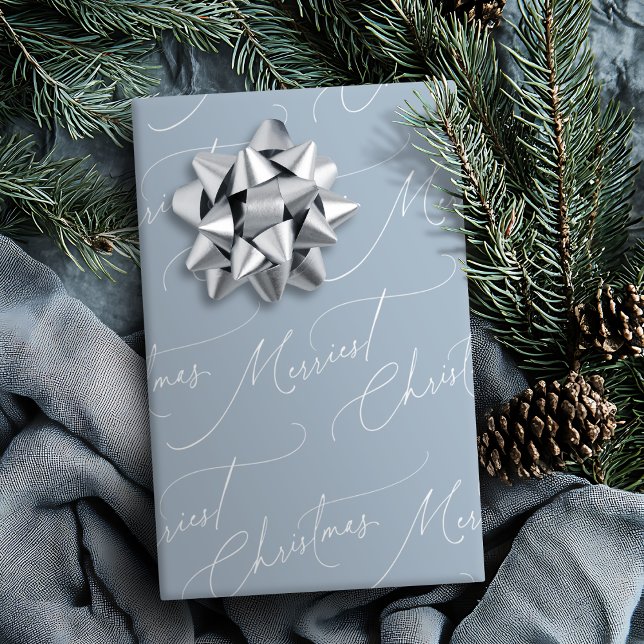 Blue Minimalist Modern Script Merriest Christmas Wrapping Paper (Blue Minimalist Modern Script Merriest Christmas Wrapping Paper)