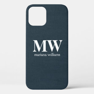 Blue Minimalist Monogram Initial Name iPhone 12 Case