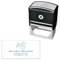 Blue Minimalist Monogram Name Return Address