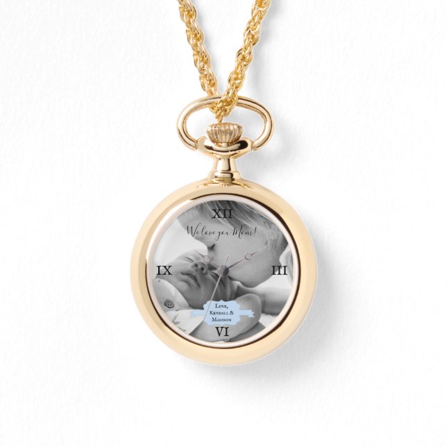 Blue Minimalist Photo Mother's Day eWatch Watch (Front)