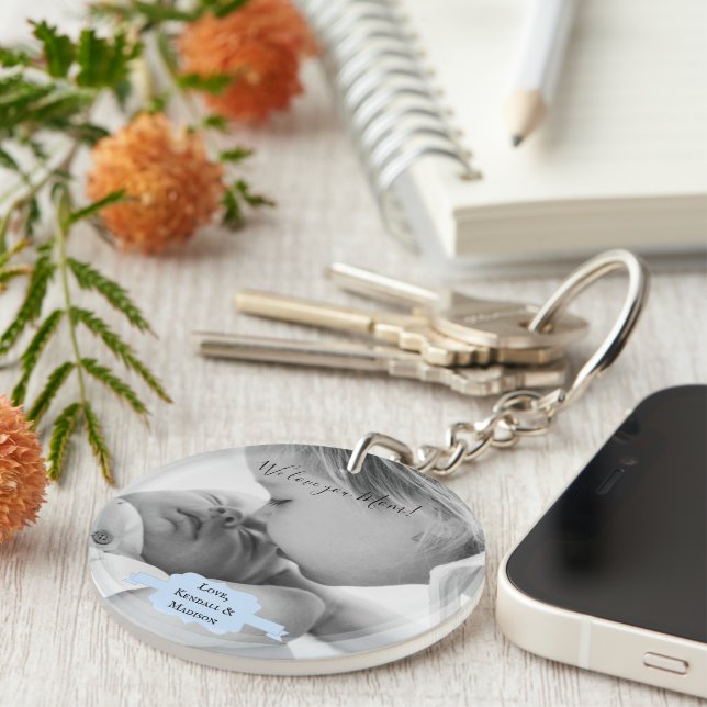 Blue Minimalist Photo Mother's Day Keychain (Front Right)