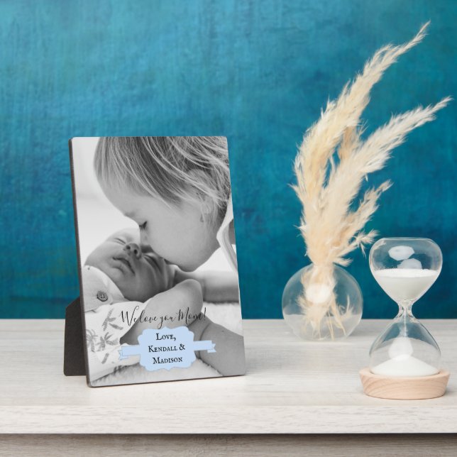 Blue Minimalist Photo Mother's Day Plaque (Side)