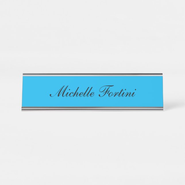Blue Minimalist Plain Modern Desk Name Plate (Front)