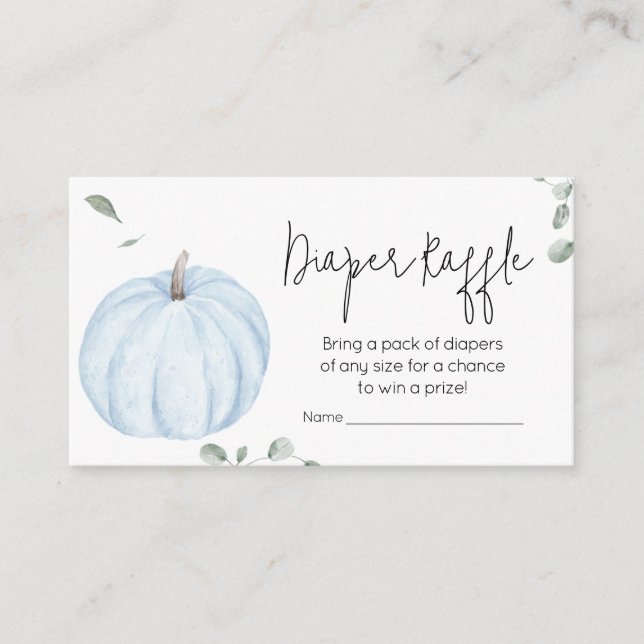 Blue Minimalist Pumpkin Baby Shower Diaper Raffle Enclosure Card (Front)