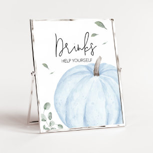 Blue Minimalist Pumpkin Baby Shower Drinks Poster