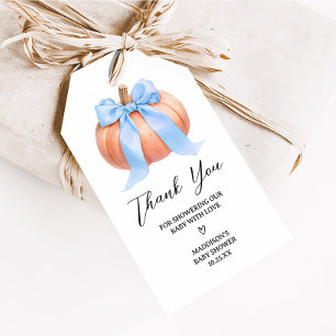 Blue Minimalist Pumpkin Baby Shower Favour Tags