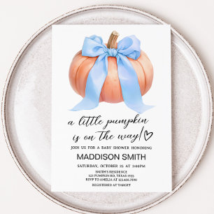 Blue Minimalist Pumpkin Baby Shower  Invitation