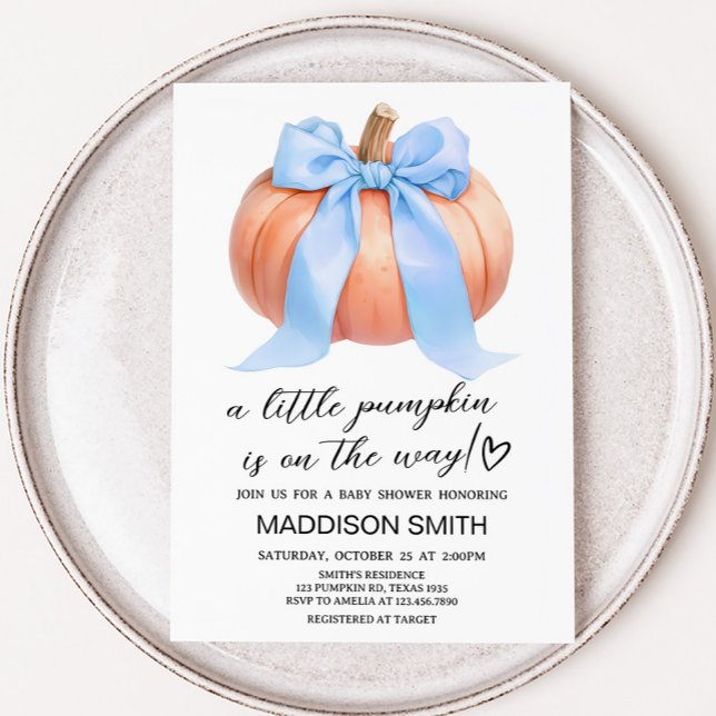 Blue Minimalist Pumpkin Baby Shower  Invitation (Minimalist Pumpkin Baby Shower Invitation)