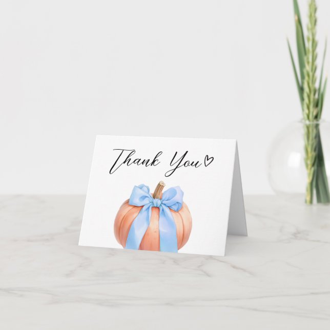 Blue Minimalist Pumpkin Baby Shower  Thank You Card (Front)