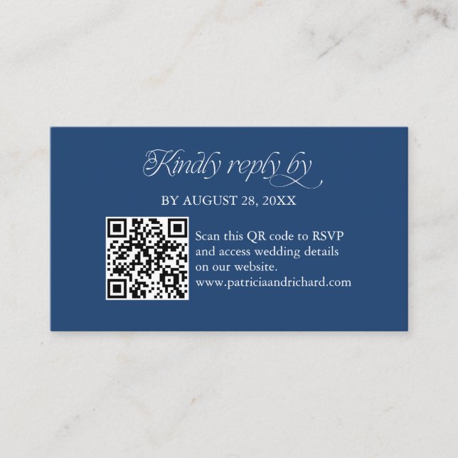 Blue Minimalist QR Code RSVP Scan to Reply Enclosure Card (Front)