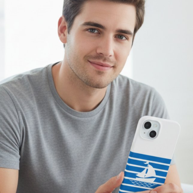 Blue Minimalist Sailboat Phone Case for iPhone (Creator Uploaded)