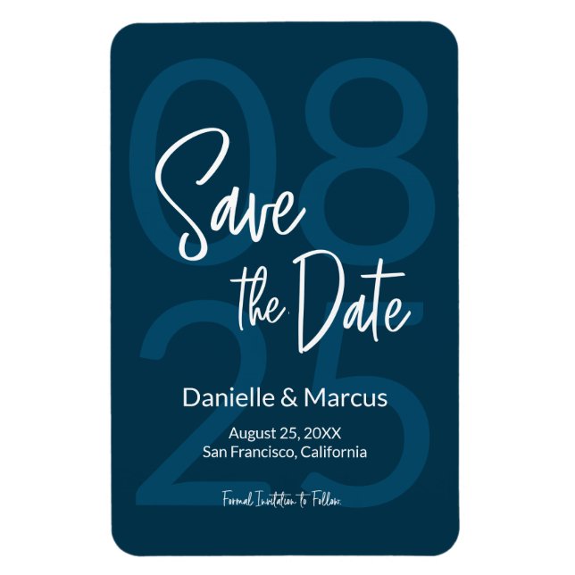 Blue Minimalist Save the Date Typography Magnet (Vertical)