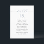 Blue Minimalist Script Seating Plan Table Number<br><div class="desc">Add a touch of charm to your event with our customisable table seating cards, designed with delightful whimsical script. Perfect for weddings, parties, or any special gathering, these cards will help guide your guests to their seats in style. Customise each dusty blue table seating card with guest names and table...</div>