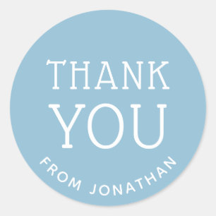Blue Minimalist Thank You   Baby or Kids Birthday Classic Round Sticker