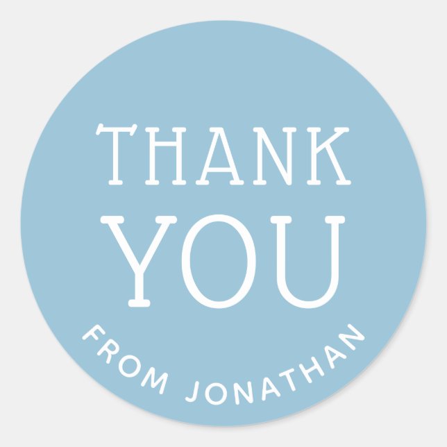 Blue Minimalist Thank You | Baby or Kids Birthday Classic Round Sticker (Front)