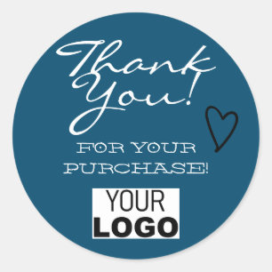 Blue Minimalist Thank You Labels Red Heart Logo