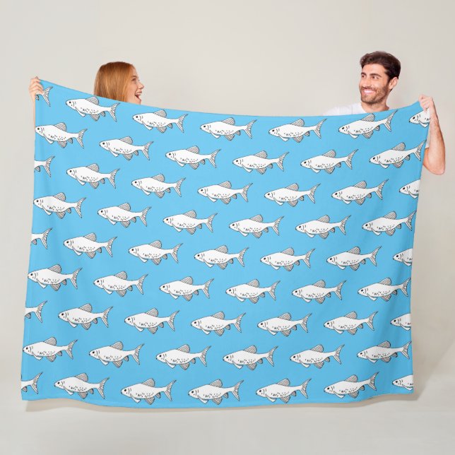 Blue Minnow Pattern Fish Fleece Blanket (In Situ)