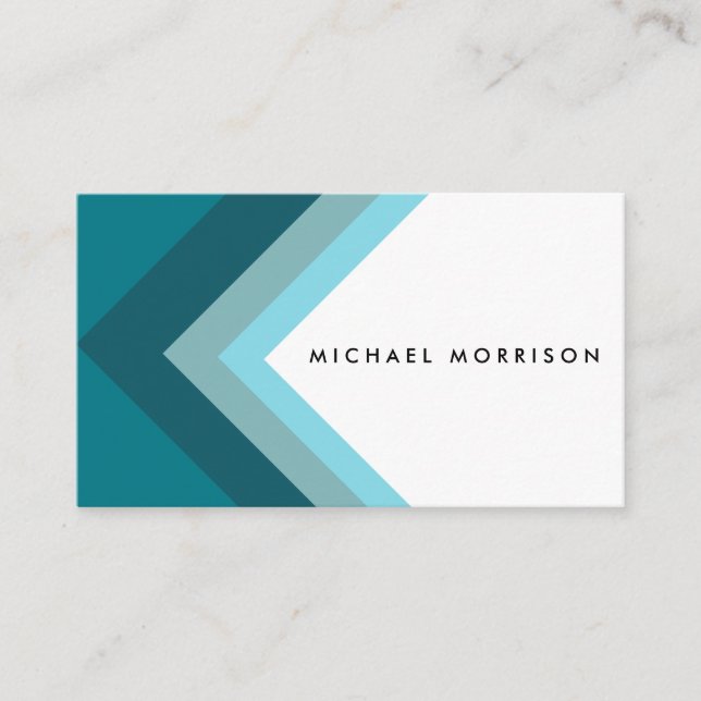 Blue mint arrow geometric minimal modern design business card (Front)