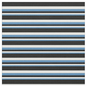 Blue, Mint Cream & Black Coloured Striped Pattern Fabric