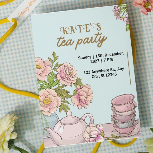 Blue Mint Floral Tea Party Invitation (Creator Uploaded)