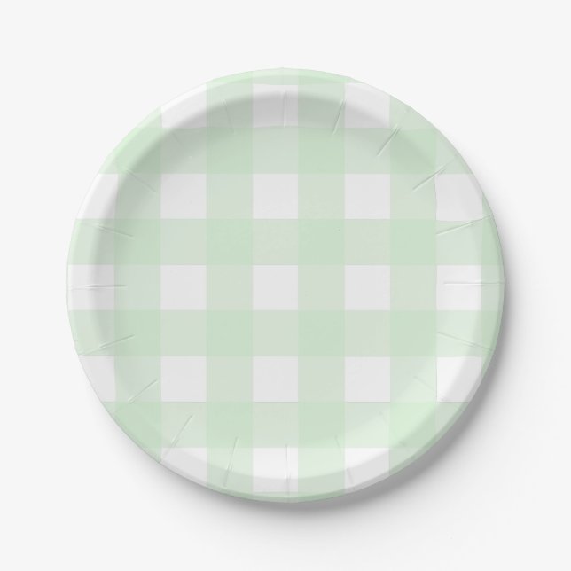 Blue Mint GIngham Baffalo Check Paper Plate (Front)