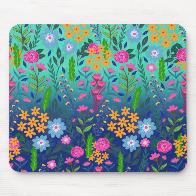 Blue Mint Gradient Garden Flowers Pretty Design Mouse Pad (Front)