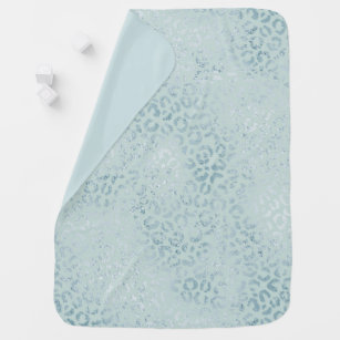 Blue Mint Leopard Print Glitter Baby Blanket