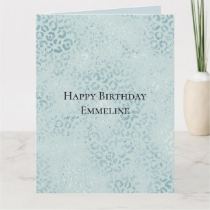 Blue Mint Leopard Print Glitter Card