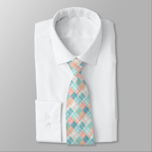 Blue, Mint, Peach & White Madras Plaid Tie